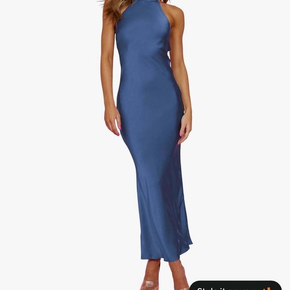 Elegant Blue Halter Maxi Dress